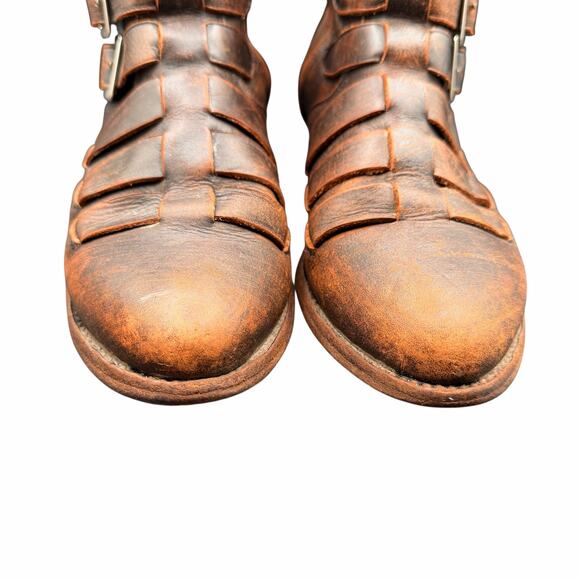 OG by Old Gringo Distressed Leather Strap Ankle Boots Brown 7.5 made in Mexico - Picture 6 of 13